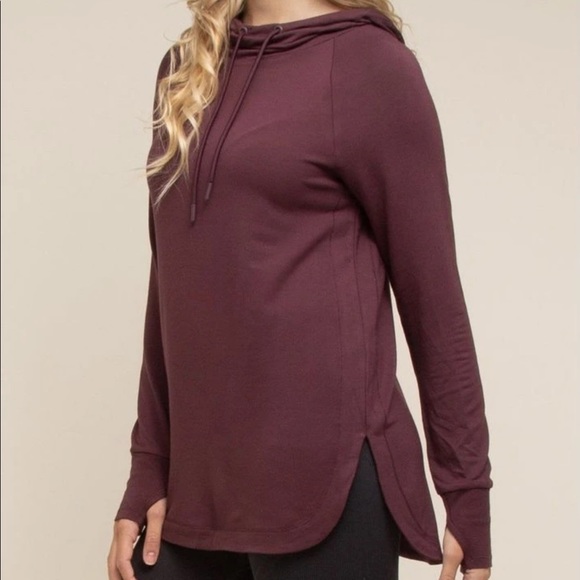 Apana Mock Neck Athletic Hoodie Top with Drawstring Maroon Women's Size XS - Picture 7 of 9